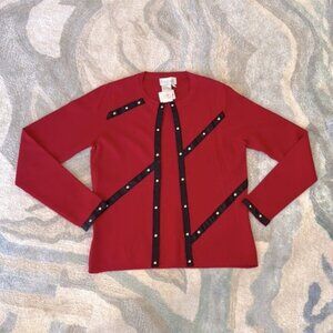 Red Cardigan with Black & Silver Trim